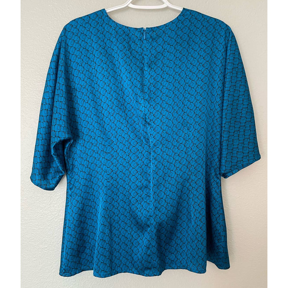 Ann Taylor V-Neck Faux Wrap Shiny Dress Blouse Size 12 - Picture 2 of 5